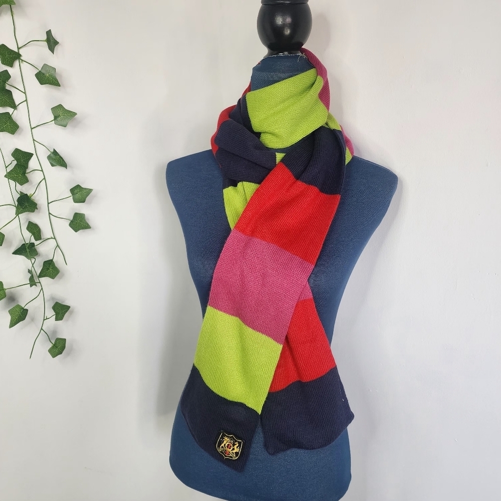 Long Colorblock Sweater Scarf with Crest Emblem